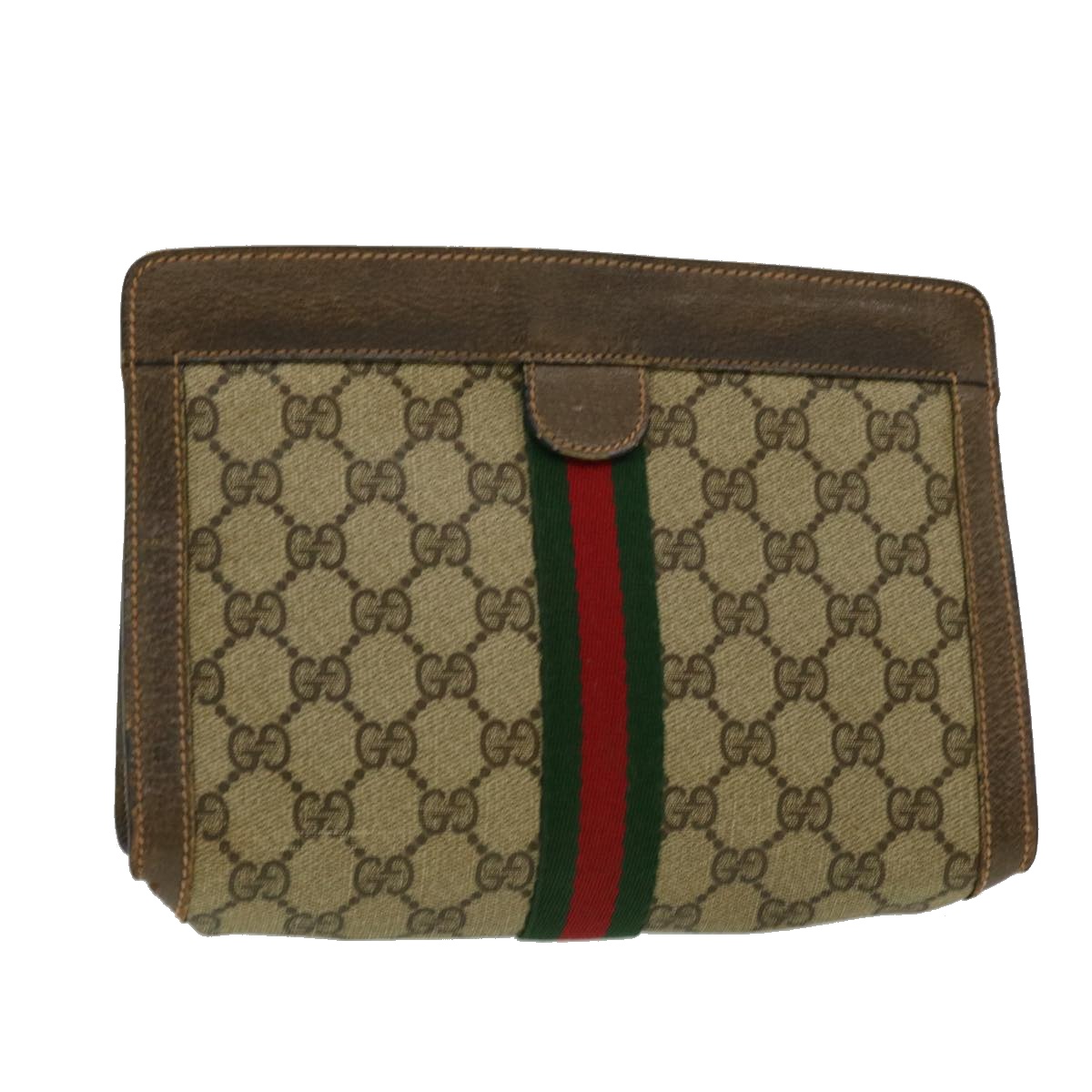 Gucci Gg Canvas Web Sherry Line Clutch Bag Beige Green Red Auth Th2821